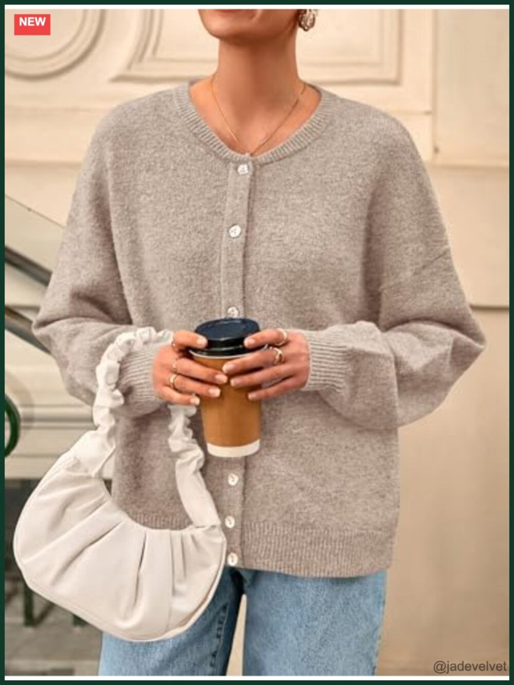 Lightweight Button Down Crewneck Loose Knit Cardigan Sweater - Picture 6 of 7